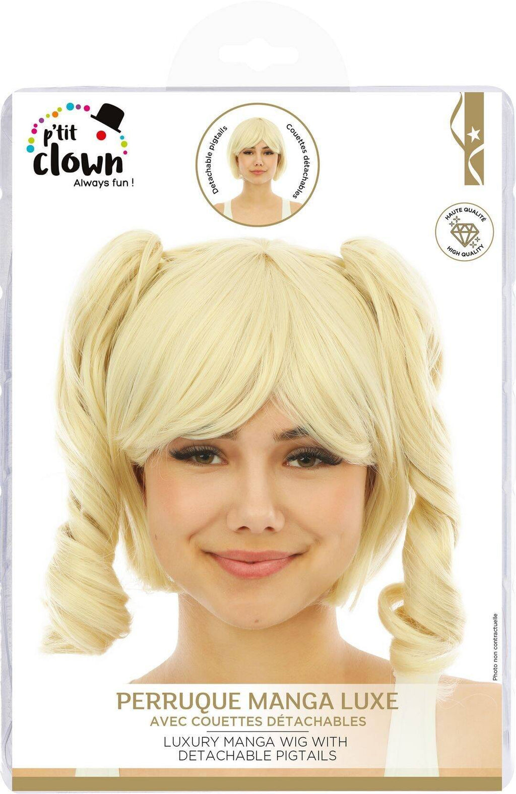 Perruque courte avec couettes détachables - luxe - blond