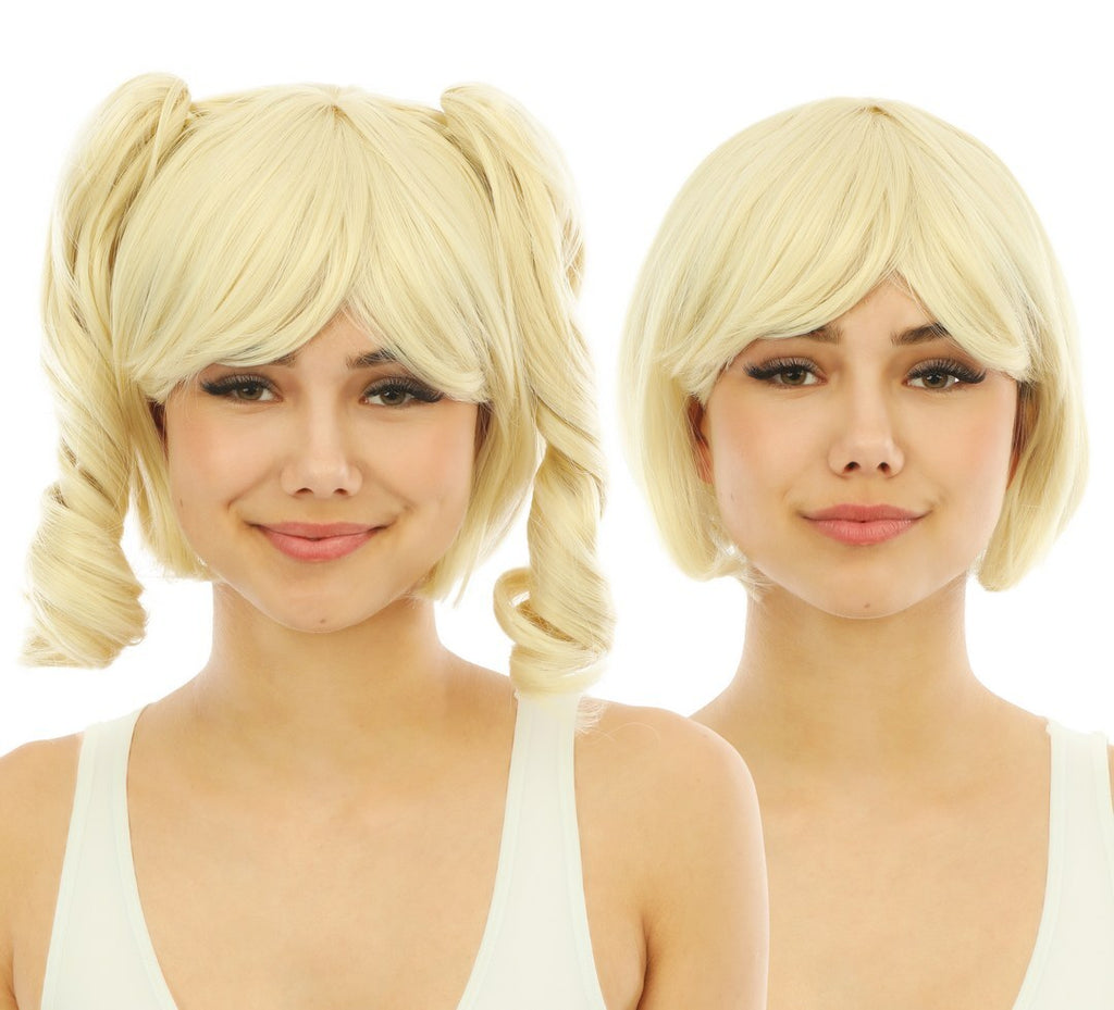 Perruque courte avec couettes détachables - luxe - blond