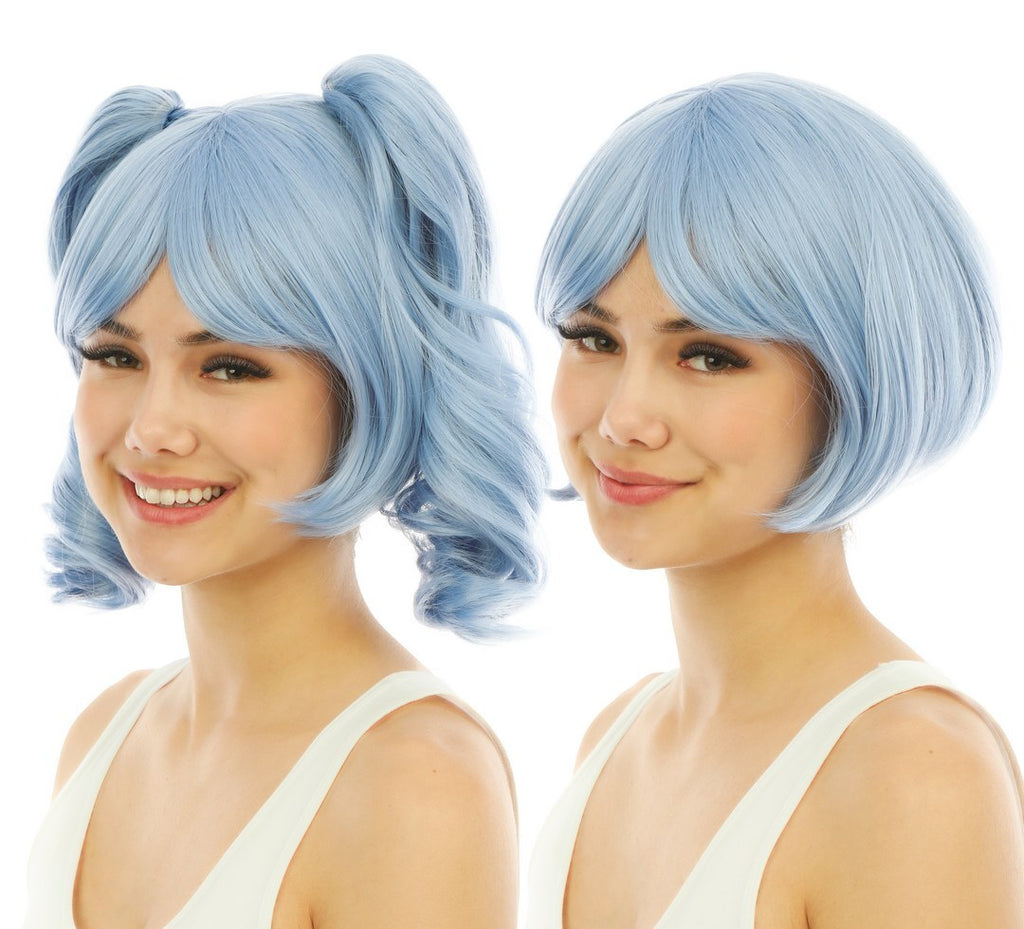 Perruque courte avec couettes détachables - luxe - bleu clair
