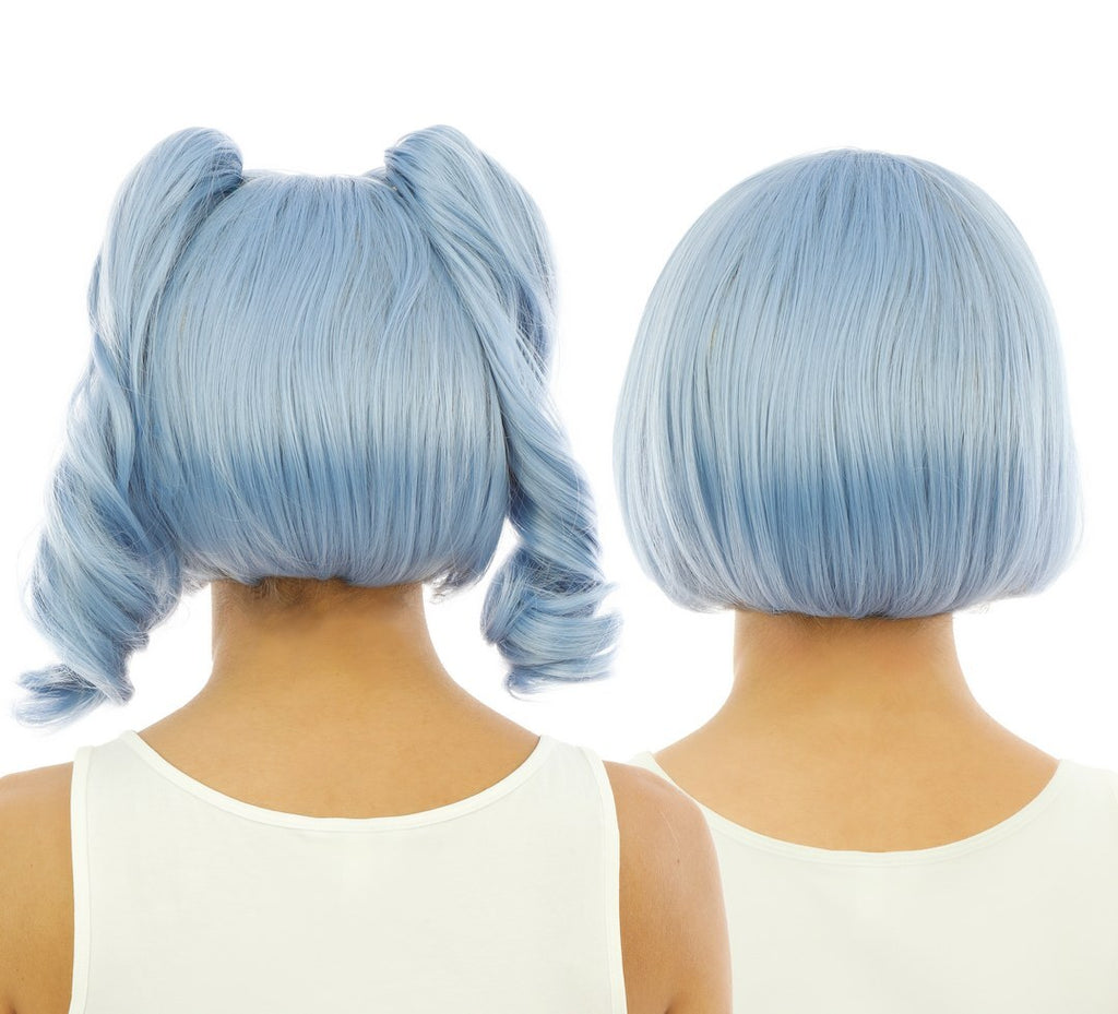 Perruque courte avec couettes détachables - luxe - bleu clair