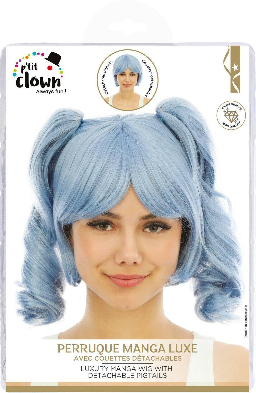 Perruque courte avec couettes détachables - luxe - bleu clair