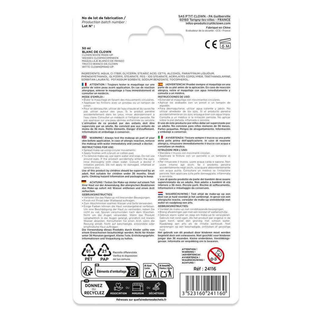 Clownweiß - Wasserbasierte Theaterschminke in der Tube - 50ml