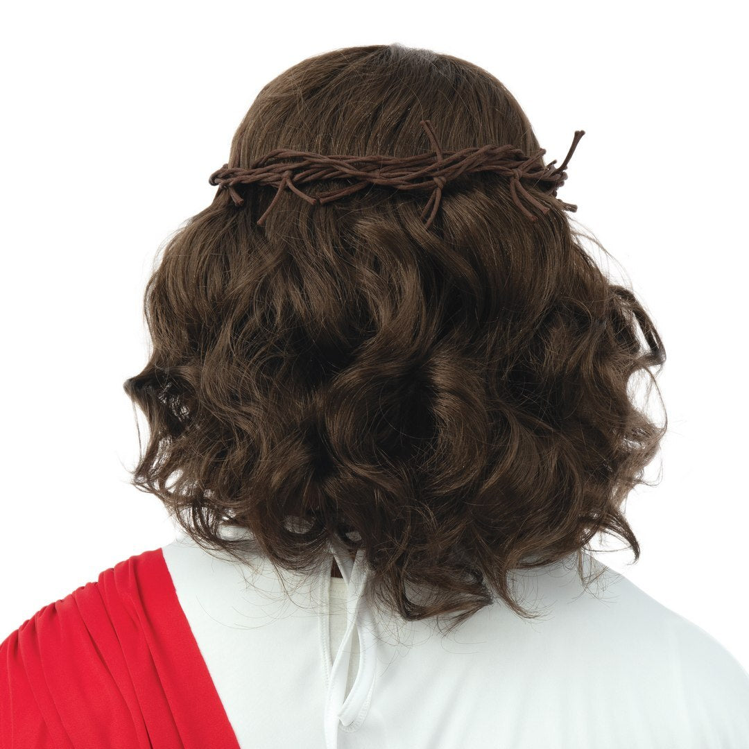 Jesus Perücke und Bart mit Krone - braun