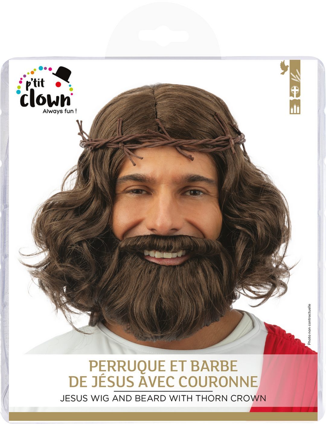 Jesus Perücke und Bart mit Krone - braun