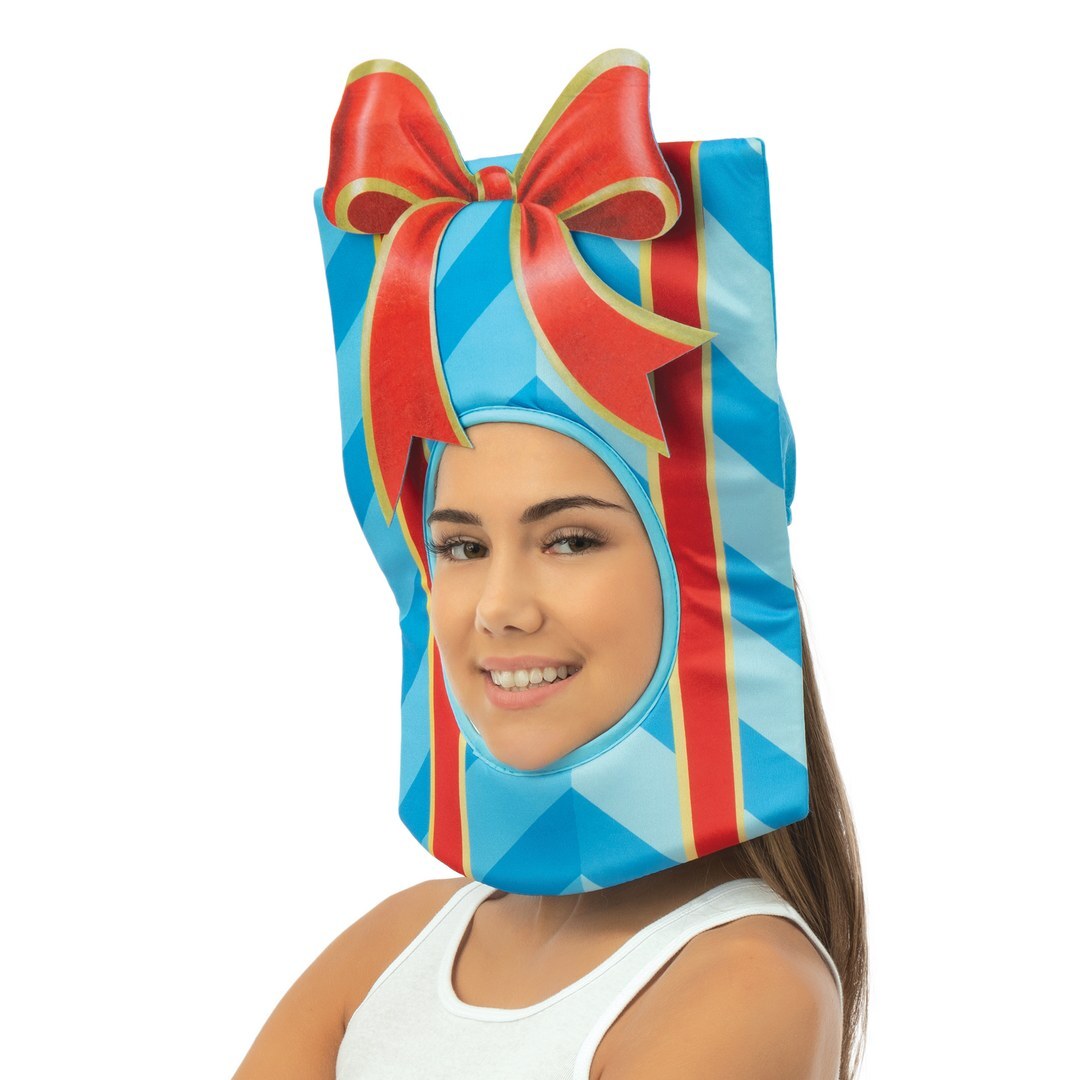 Gift box hat - blue, red - adult