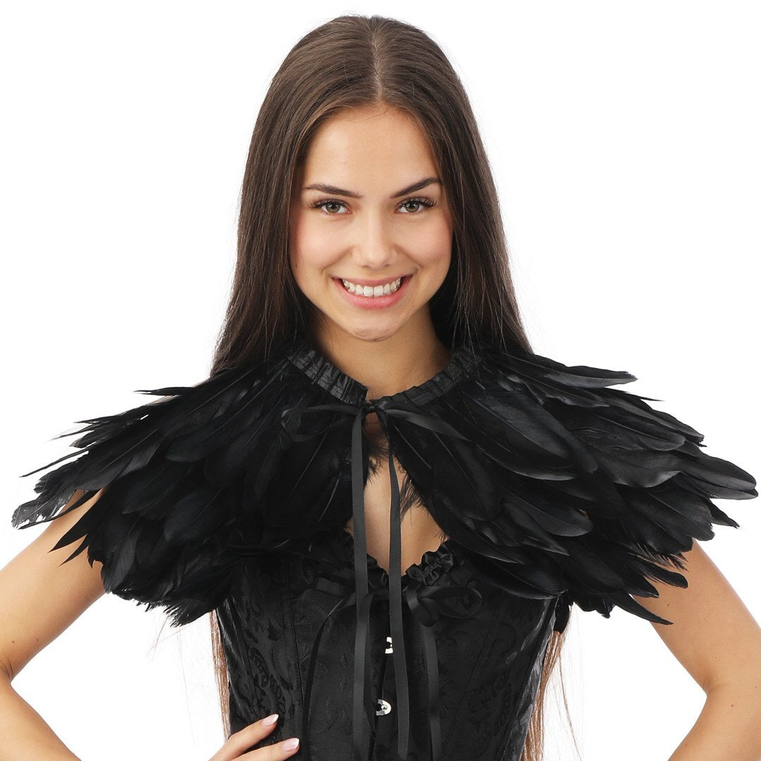 Cape gothique en plumes - noir