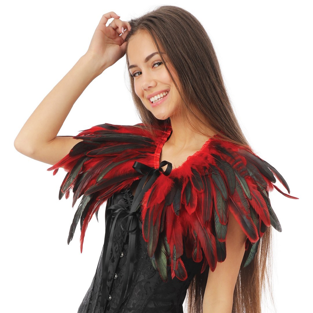 Cape gothique en plumes - noir et rouge
