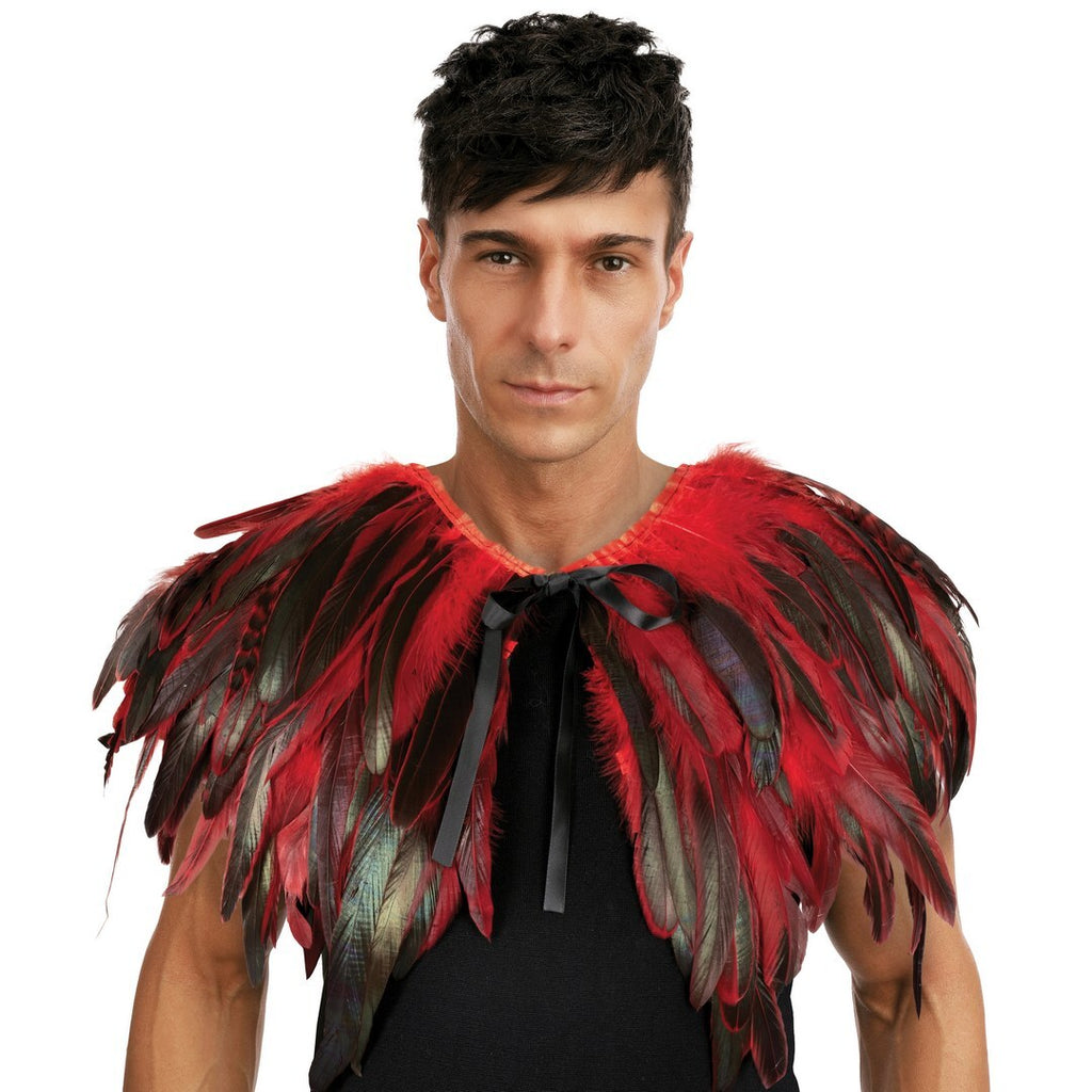 Cape gothique en plumes - noir et rouge