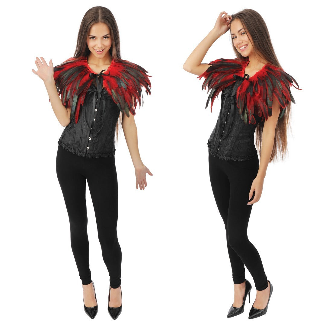 Cape gothique en plumes - noir et rouge