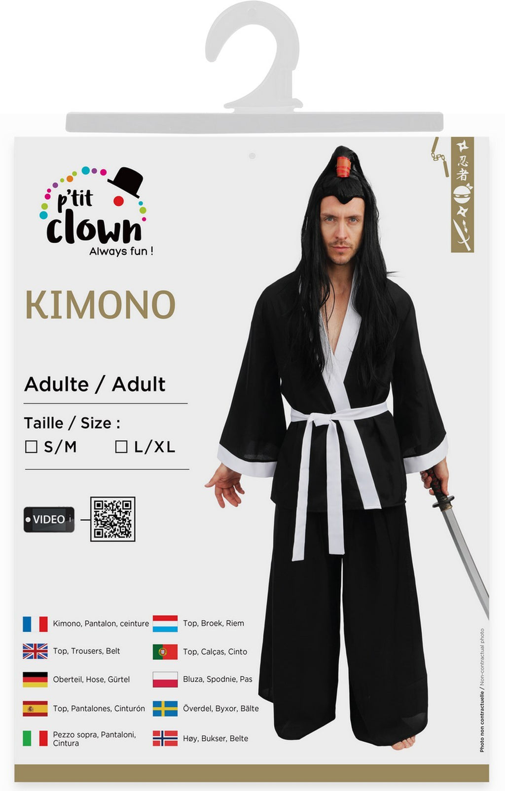 Kimono-Kostüm – schwarz – für Erwachsene