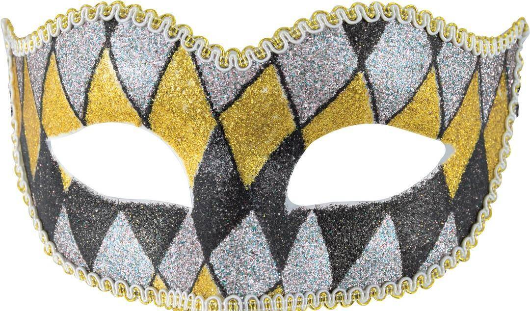 Venezianische Harlekinmaske - Grau, Schwarz, Gold