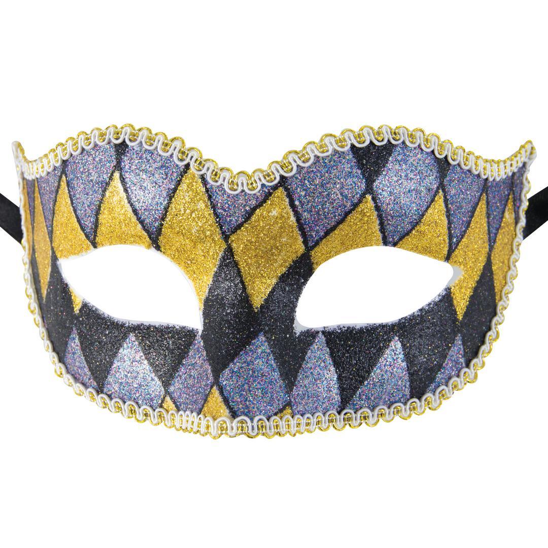 Venezianische Harlekinmaske - Grau, Schwarz, Gold