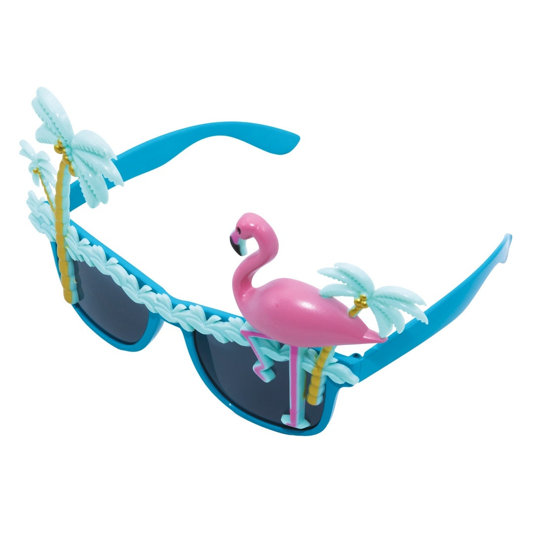 Sonnenbrille tropische Palme und Flamingo