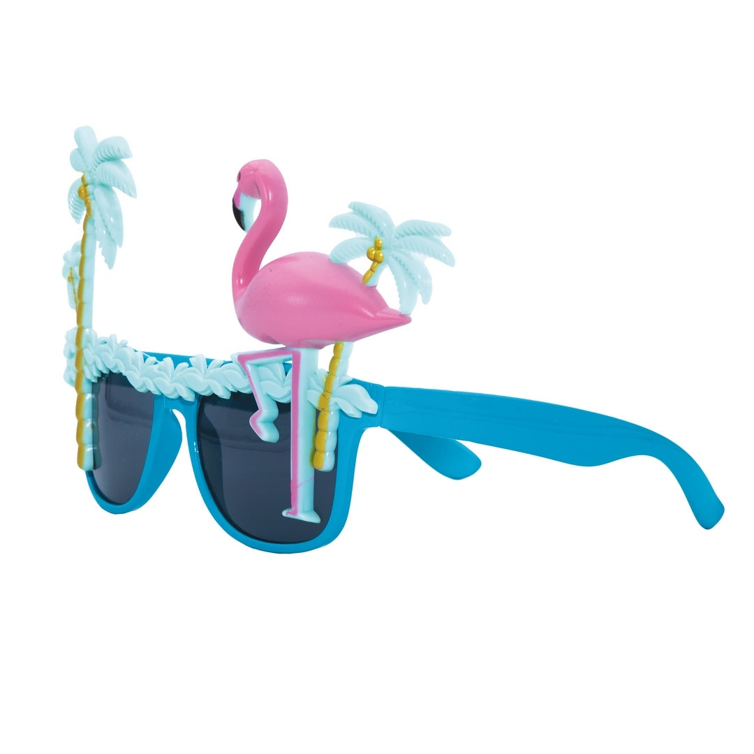 Sonnenbrille tropische Palme und Flamingo