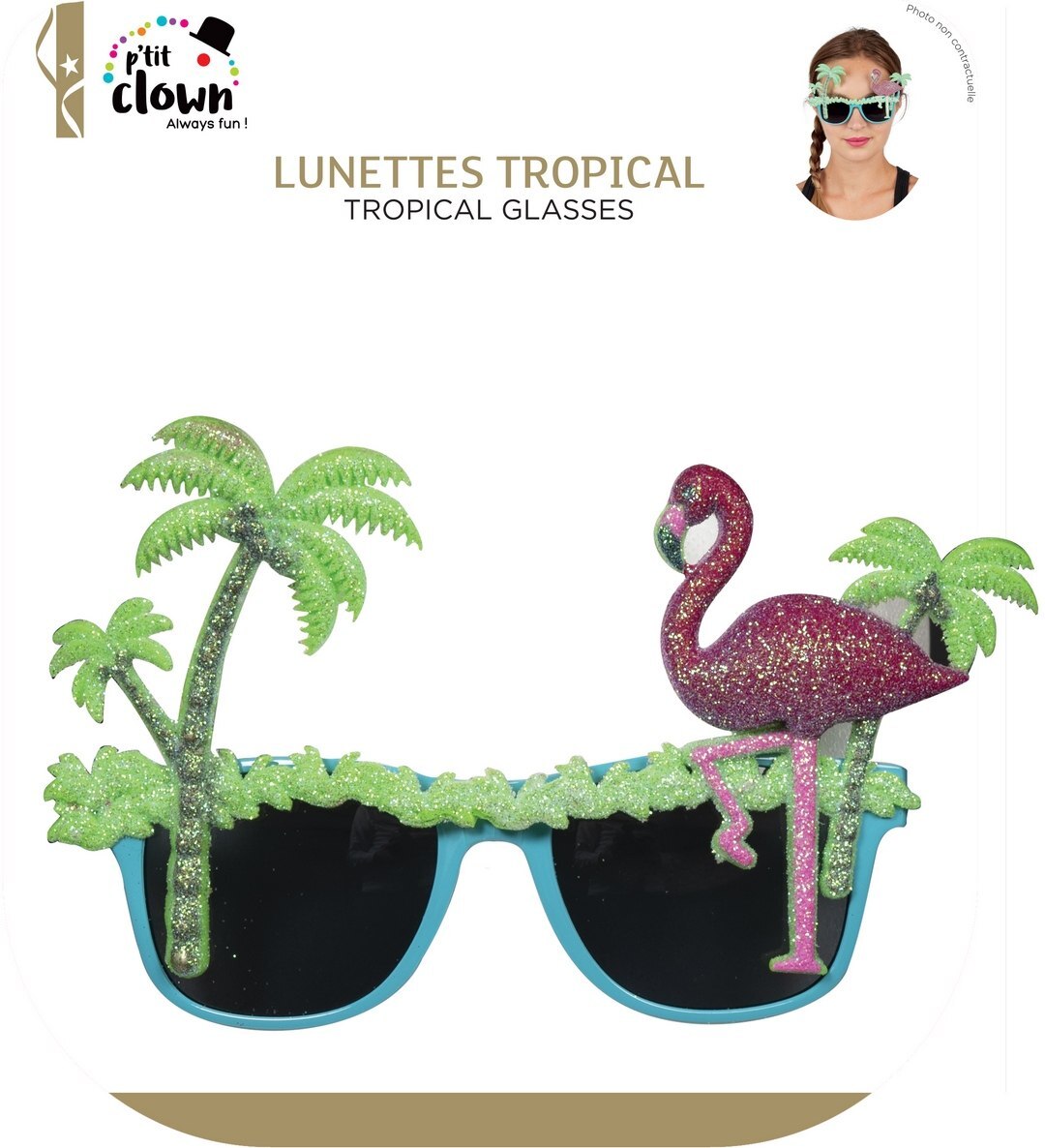 Sonnenbrille tropische Palme und Flamingo