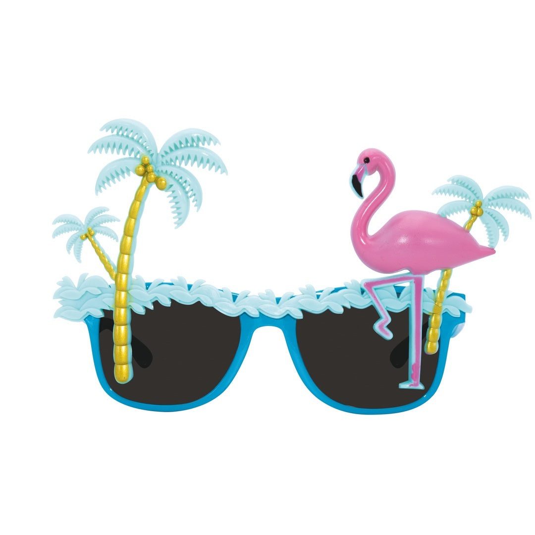 Sonnenbrille tropische Palme und Flamingo