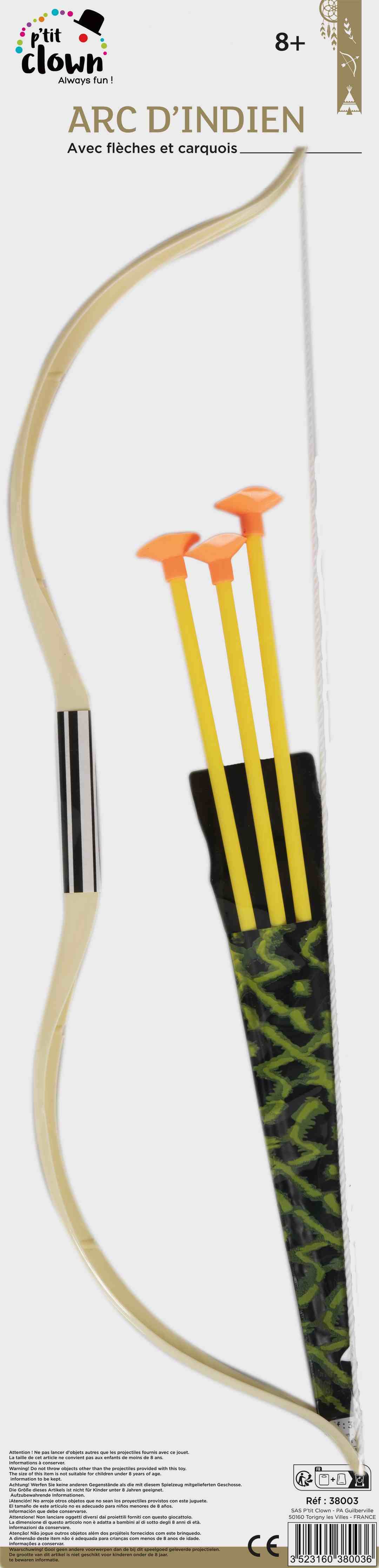 Indianer Bogen mit 3 Pfeilen - 52 cm