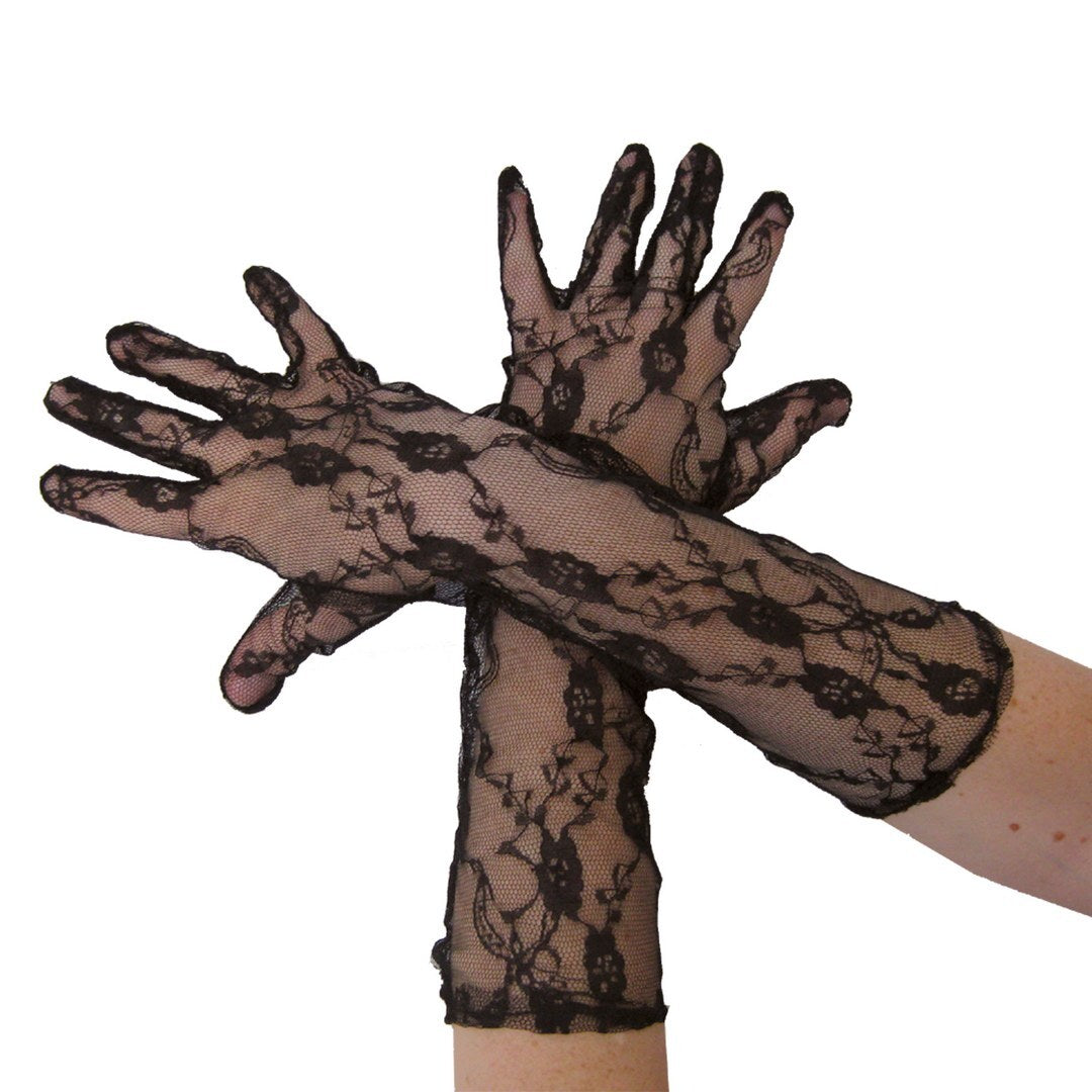 Gants longs - adulte - dentelle noire - 40 cm