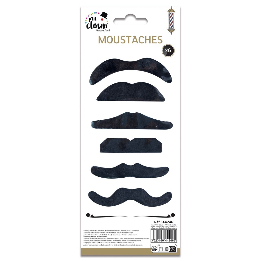 Schnurrbärte - 6er-Set - schwarz