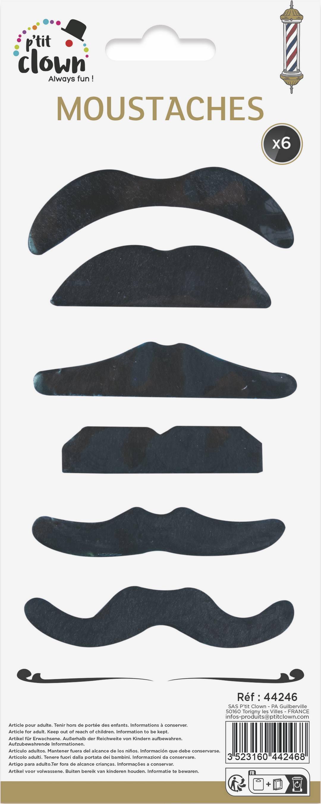 Schnurrbärte - 6er-Set - schwarz