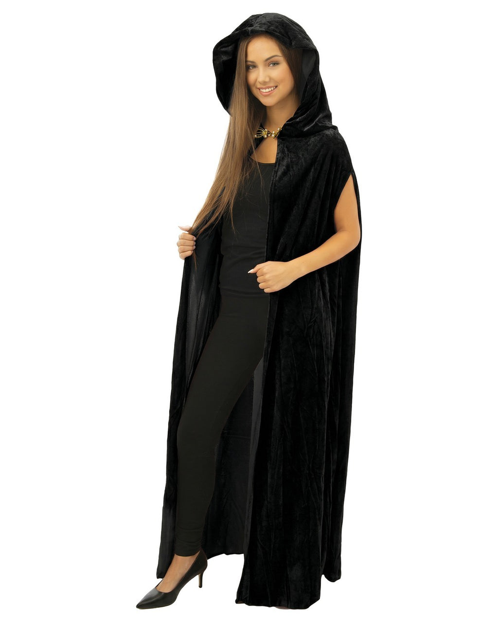 Umhang aus Samt mit Kapuze – 150 cm – Schwarz
