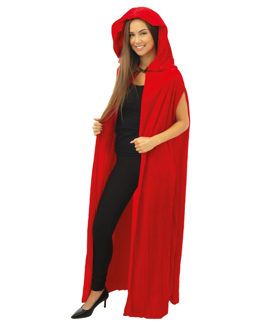 Samtumhang mit Kapuze - 150cm - rot