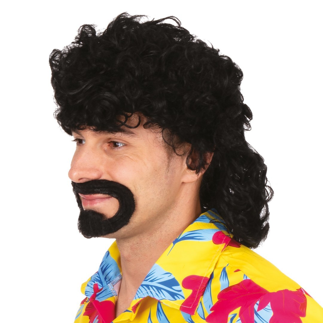 Mullet wig and beard - black