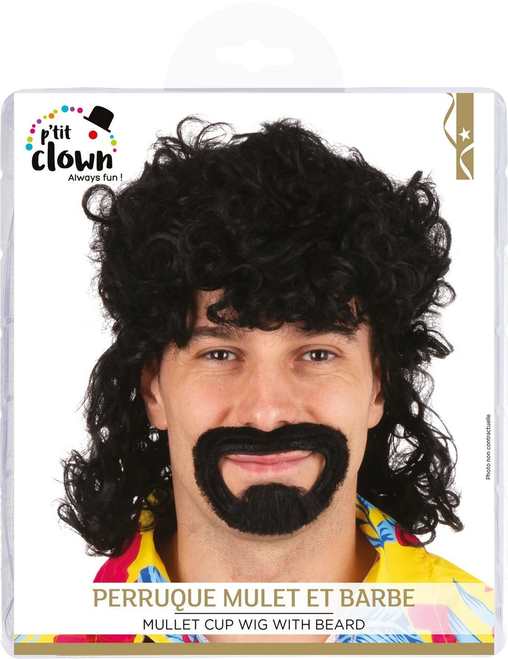 Mullet wig and beard - black