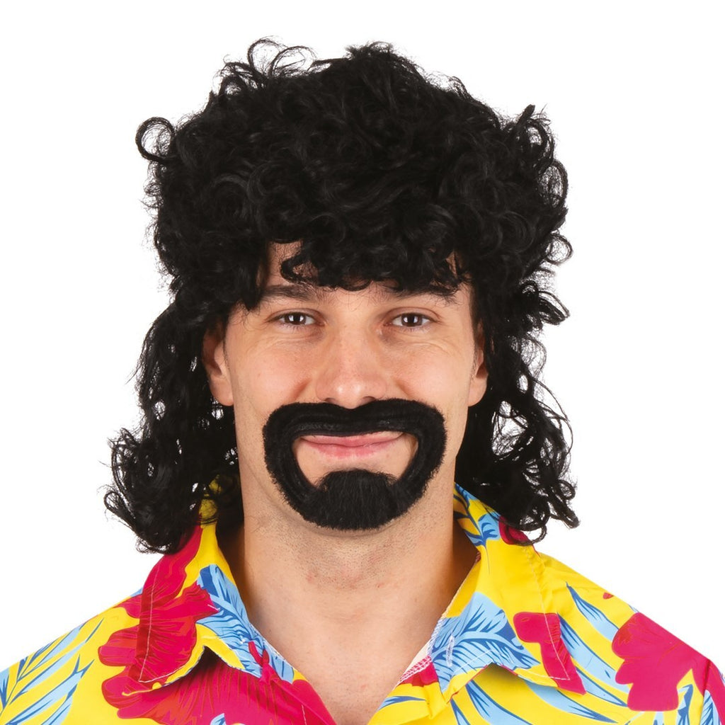 Mullet wig and beard - black