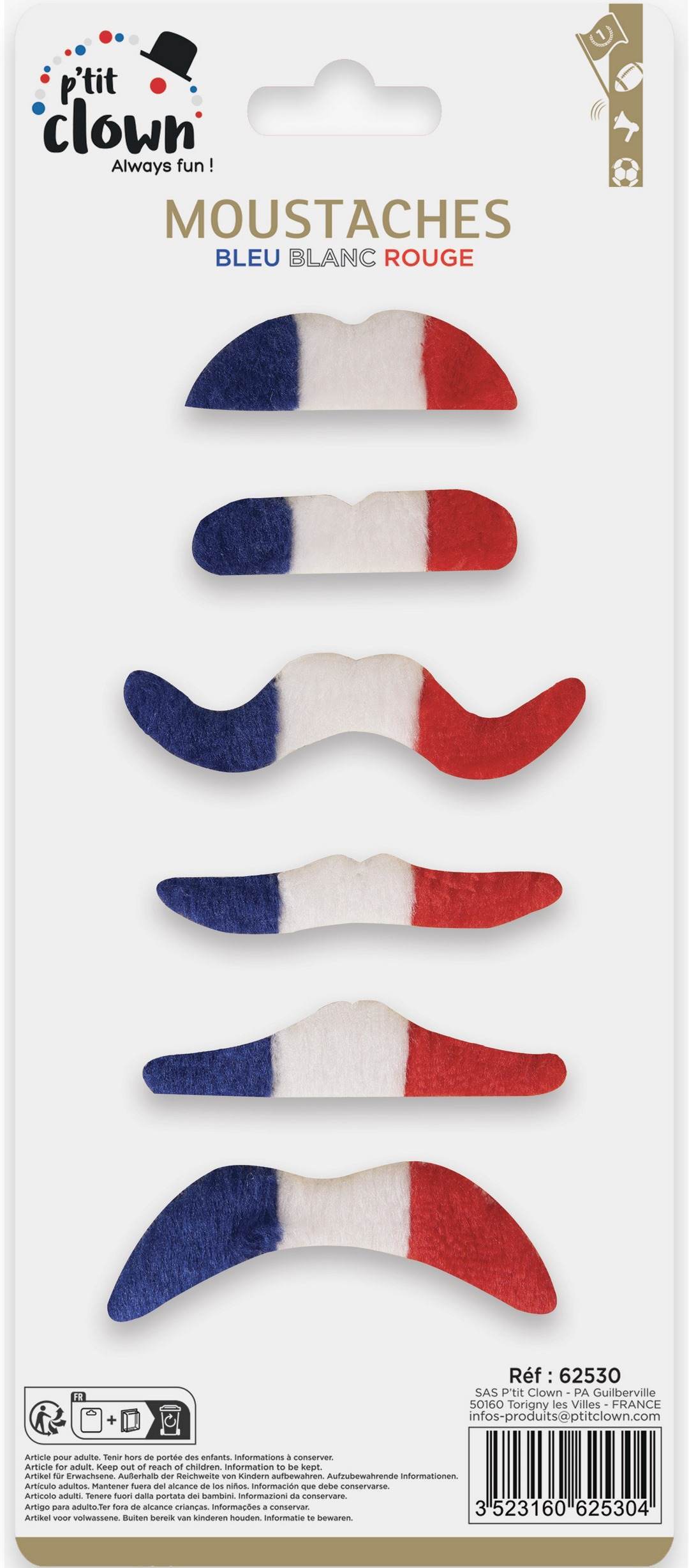 Bärte - 6er-Pack - blau, weiß, rot