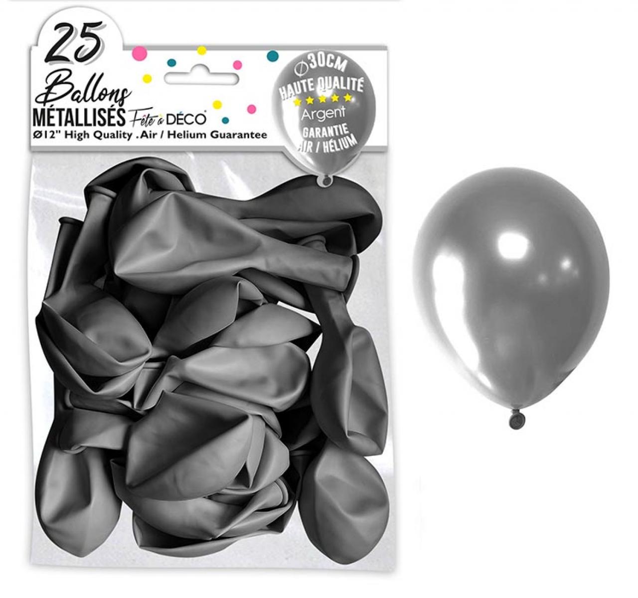 25 metallische Luftballons, Farbe Silber
