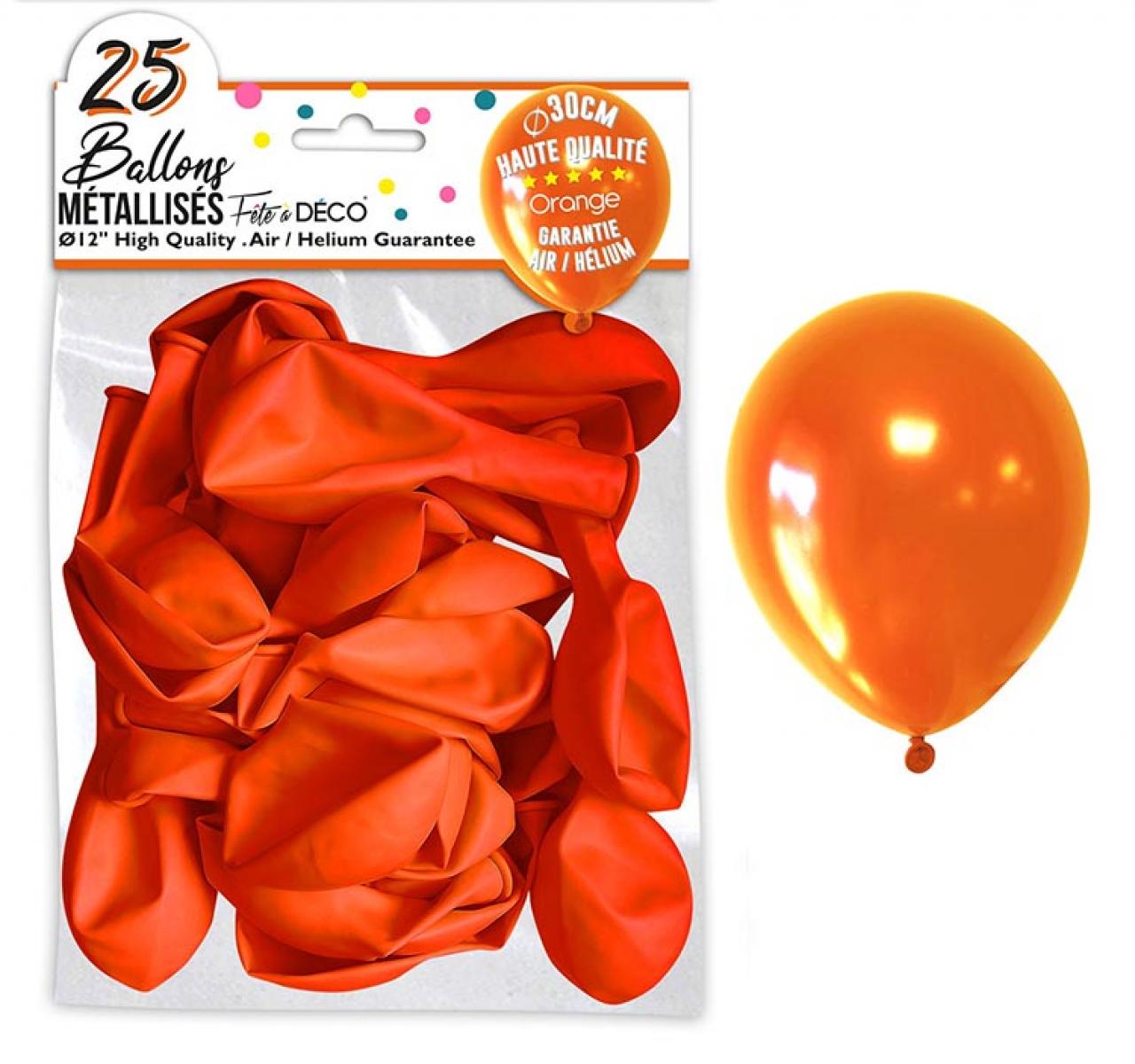 25 orangefarbene Metallic-Luftballons