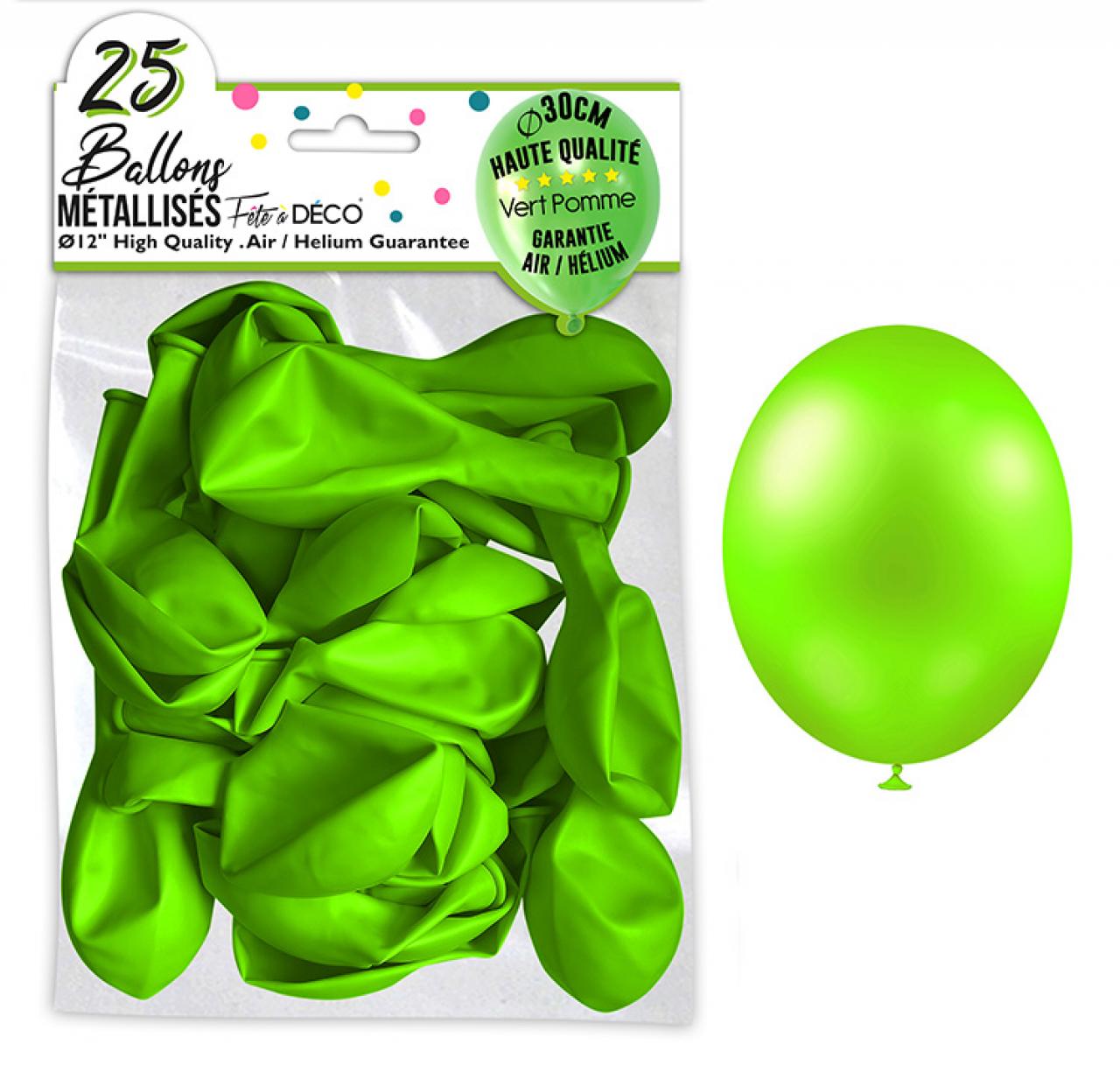 25 Luftballons aus Metallic-Folie, apfelgrün