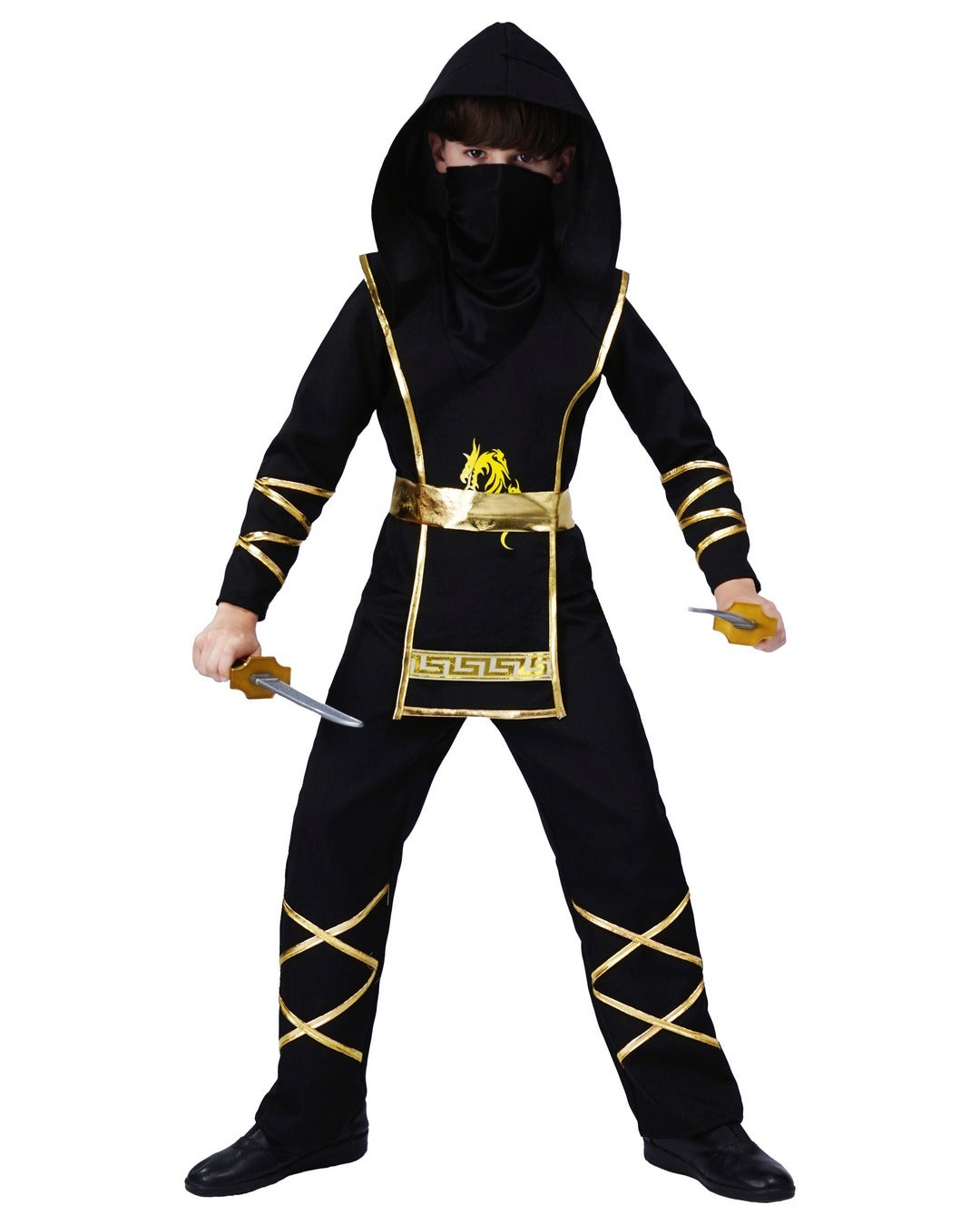 Ninja-Kostüm – Kind – schwarz, gold
