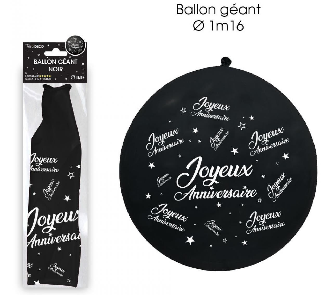 Ballon géant Joyeux Anniversaire noir