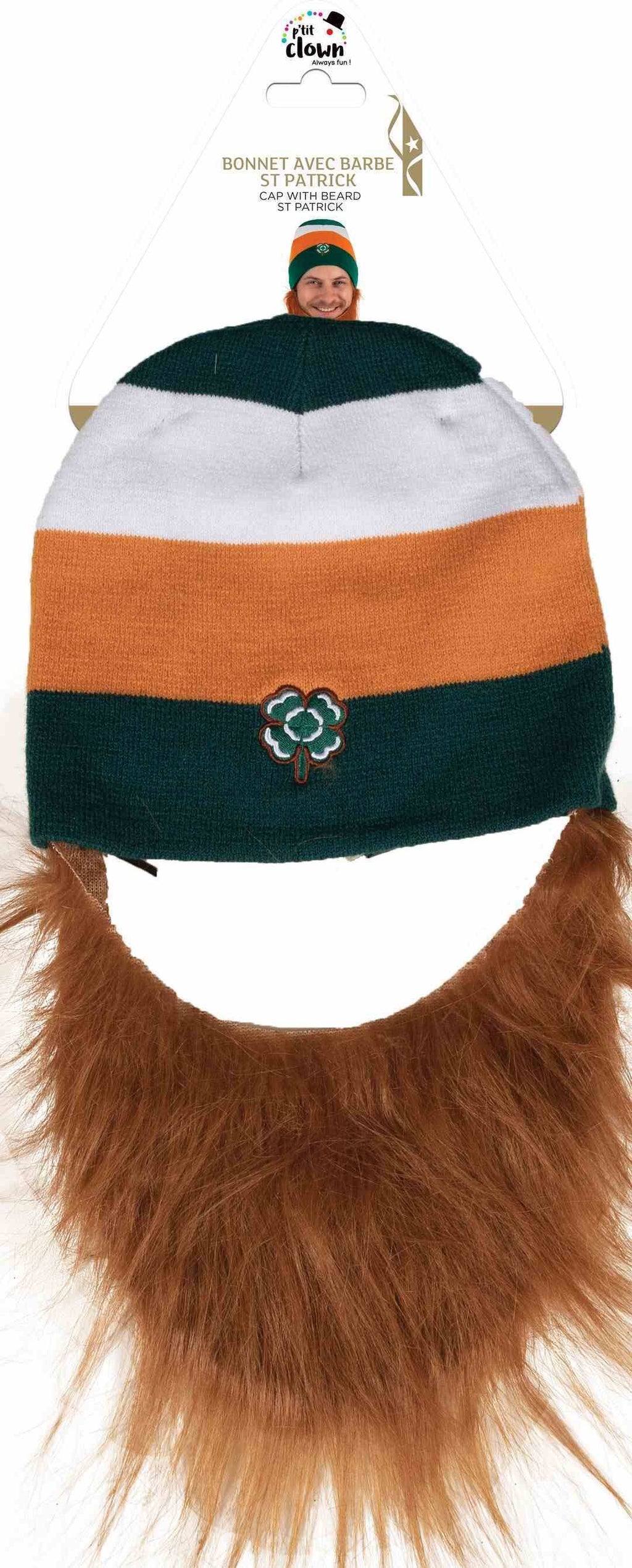 Dreifarbige St. Patrick's Mütze mit Bart