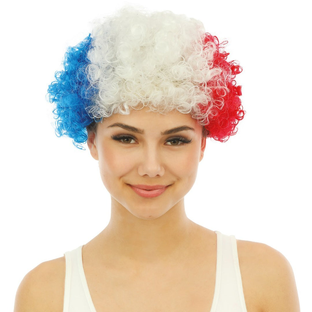 Short curly wig - blue, white, red