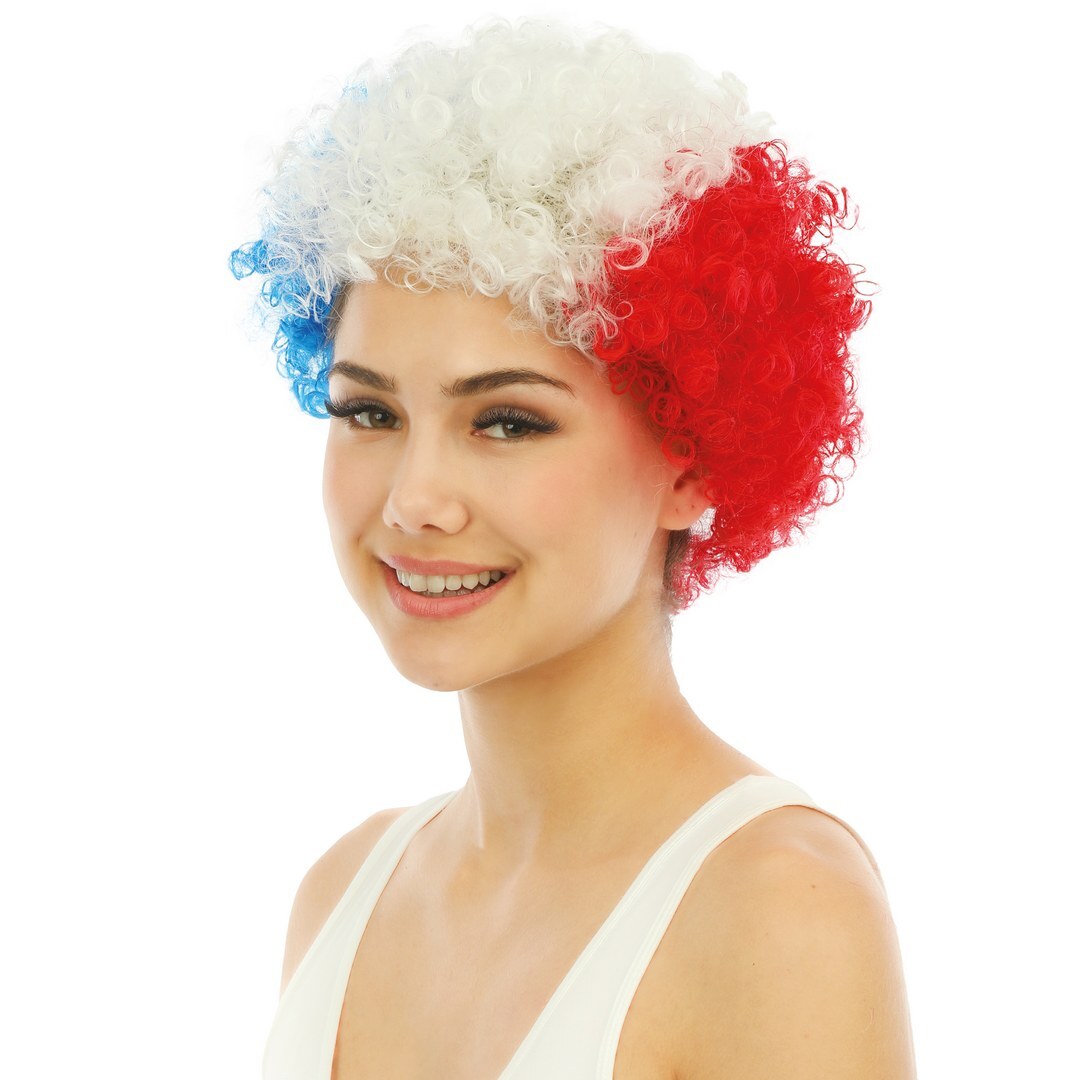 Short curly wig - blue, white, red