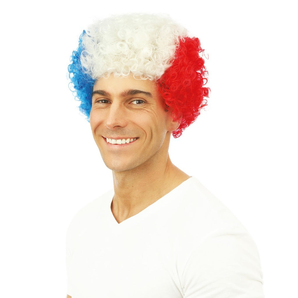 Short curly wig - blue, white, red