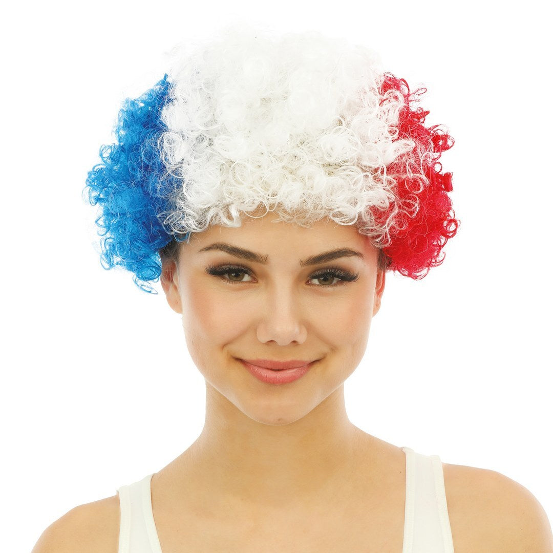 Short curly wig - blue, white, red