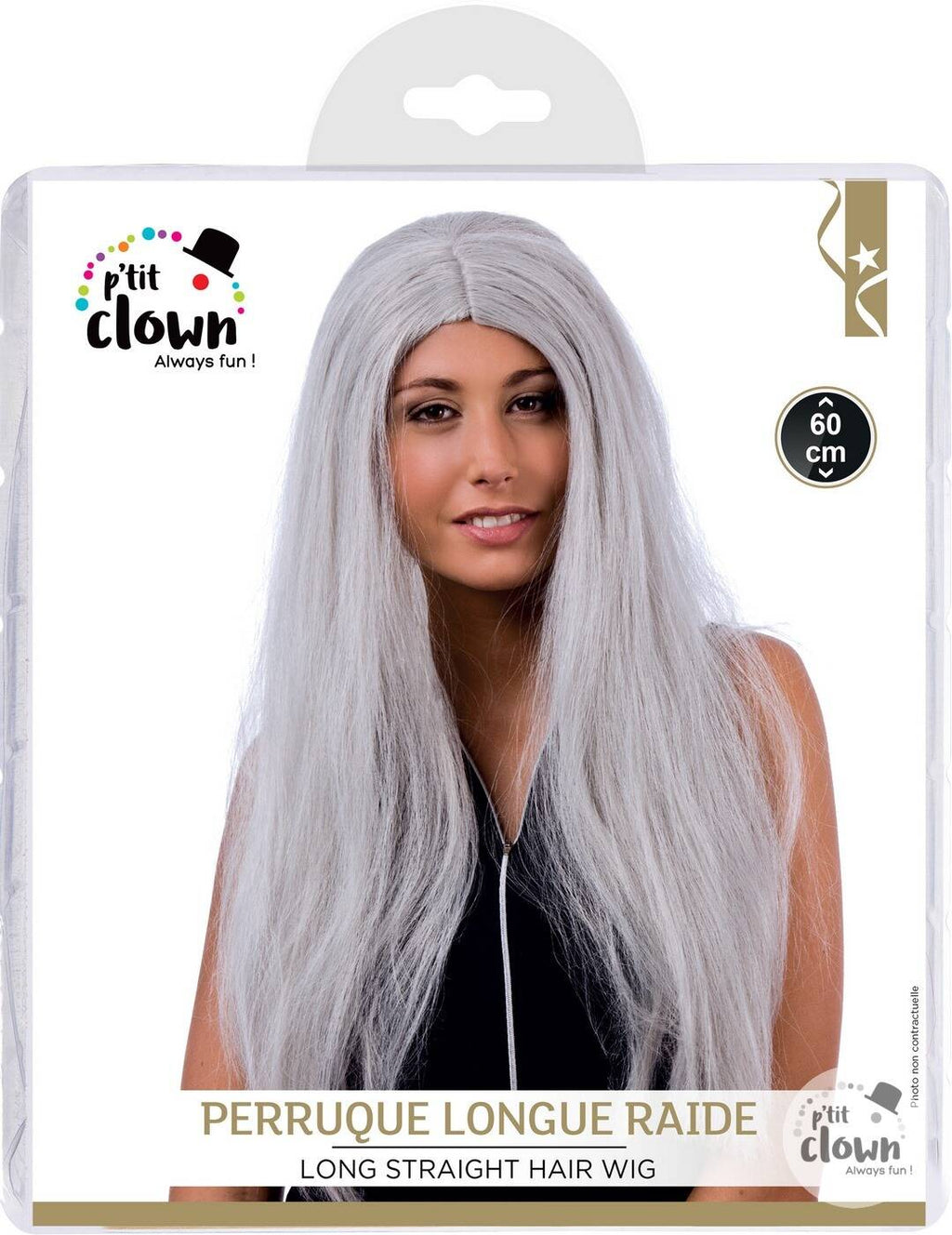 Perruque longue raide - gris - 60 cm
