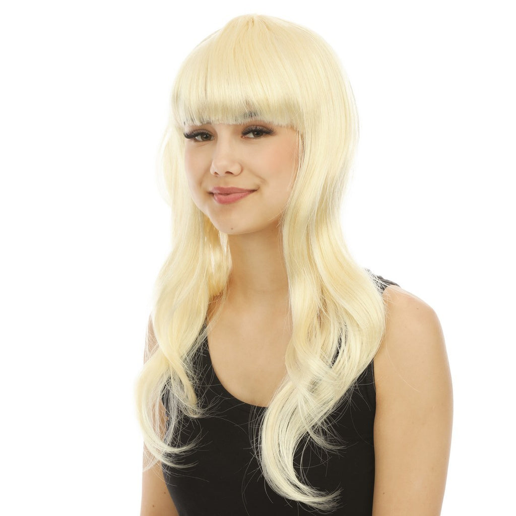 Lange, glatte Perücke mit Pony - blond