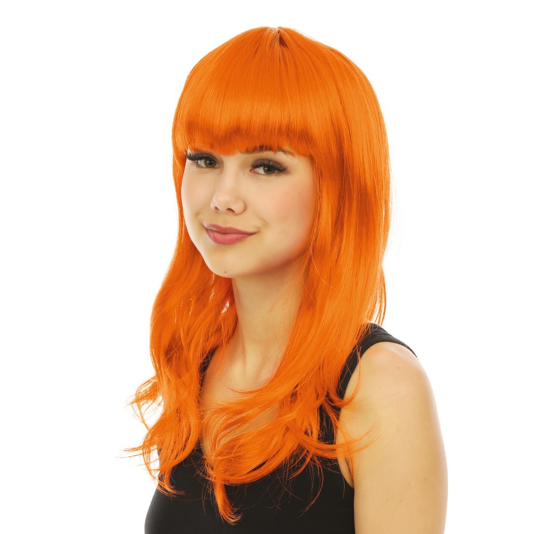 Lange, glatte Perücke mit Pony - orange