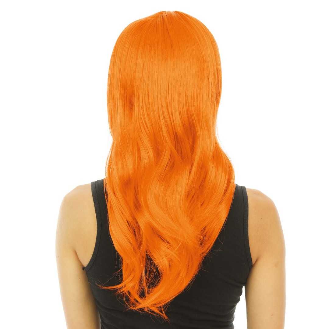 Lange, glatte Perücke mit Pony - orange