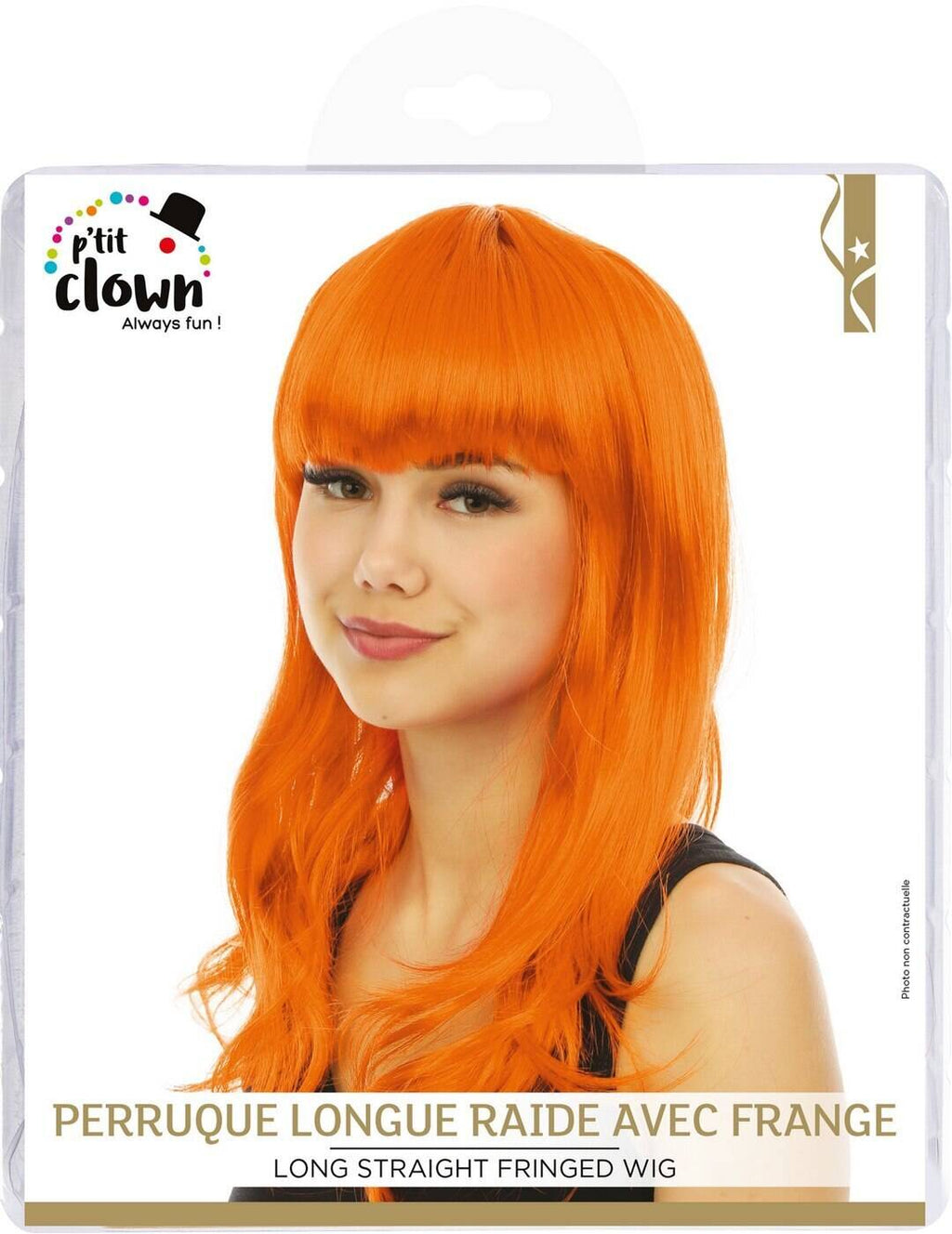 Lange, glatte Perücke mit Pony - orange