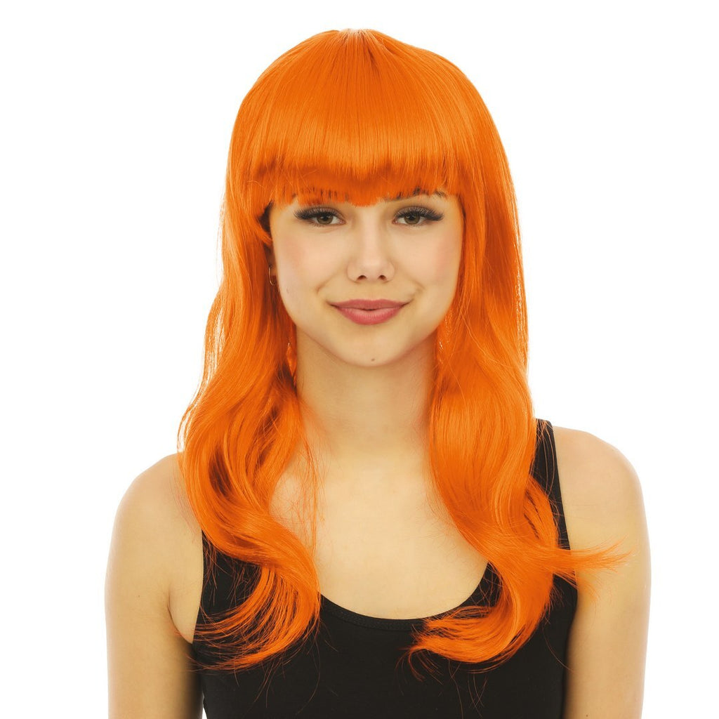 Lange, glatte Perücke mit Pony - orange