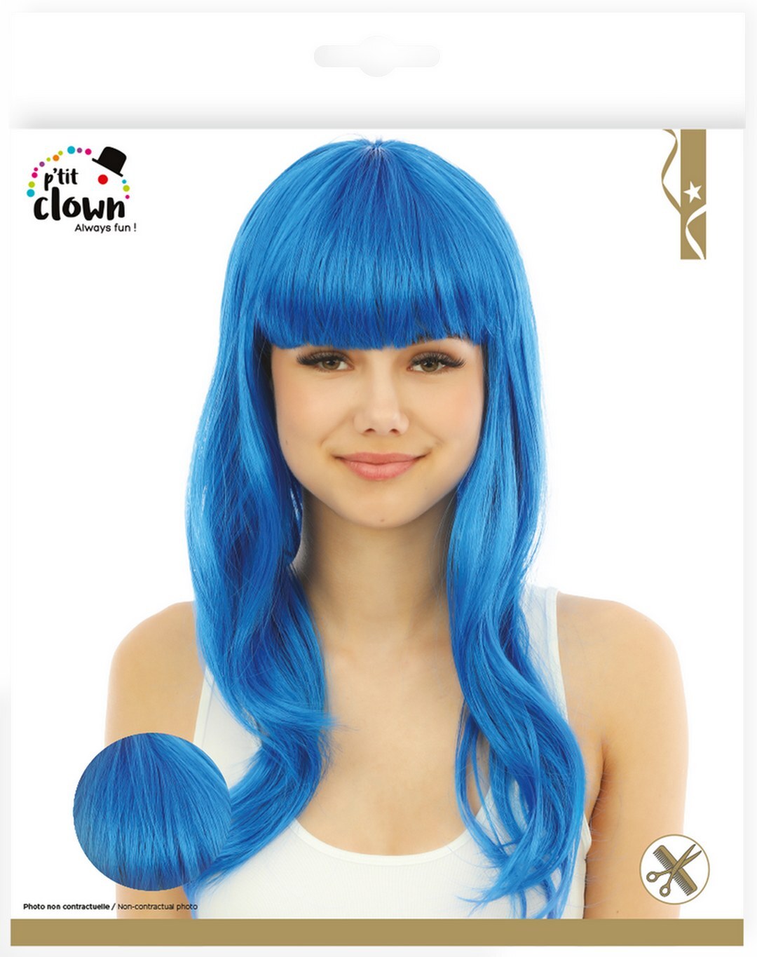 Perruque longue raide avec frange - bleu