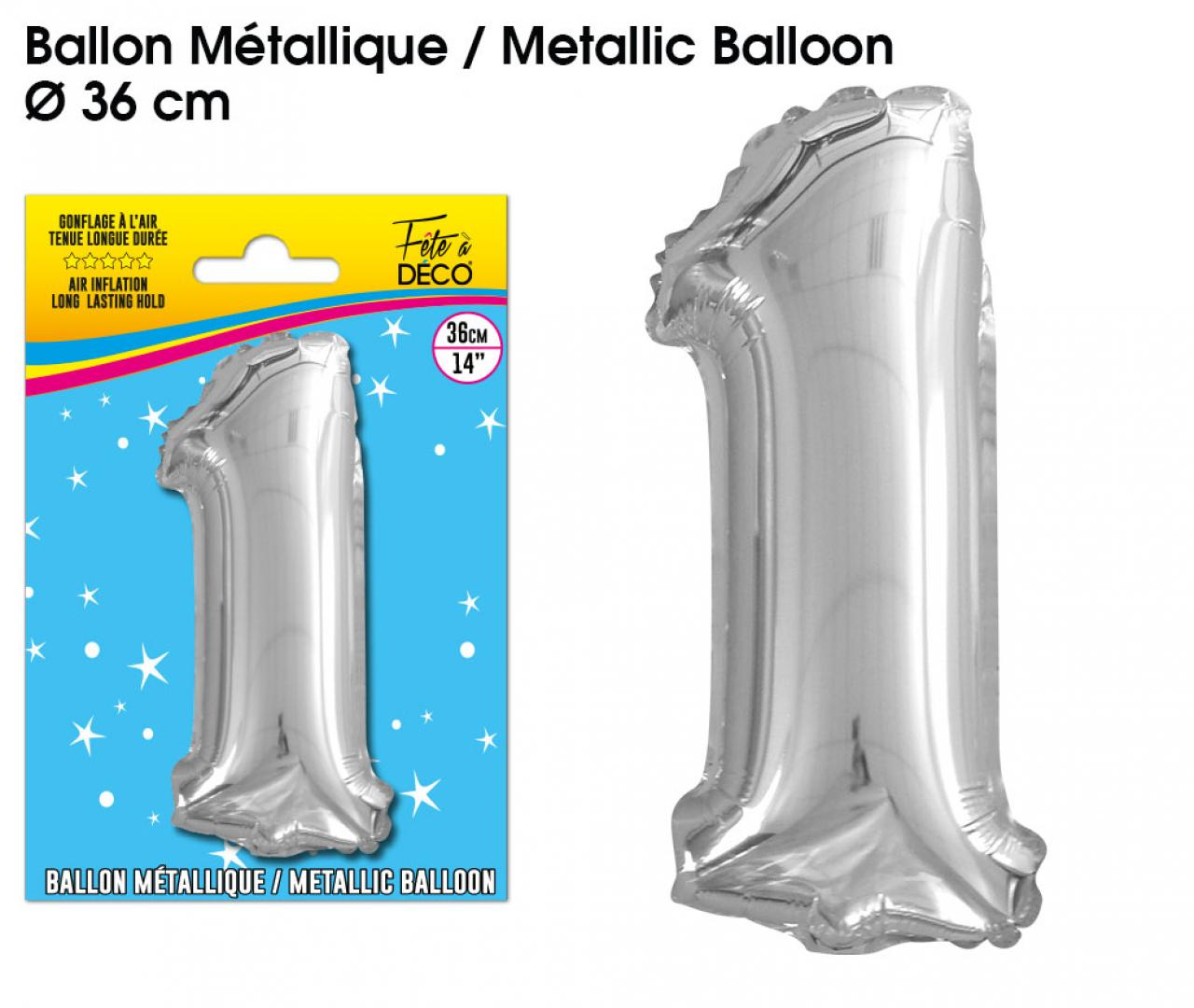 Ballon métallique Argent Chiffre 1