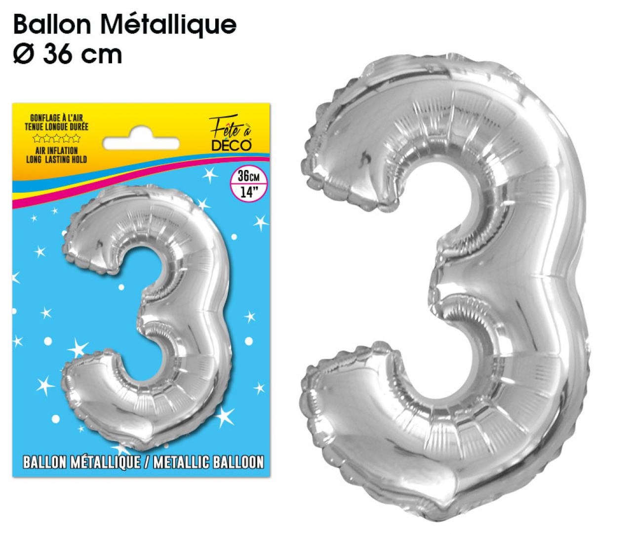 Ballon métallique Argent Chiffre 3