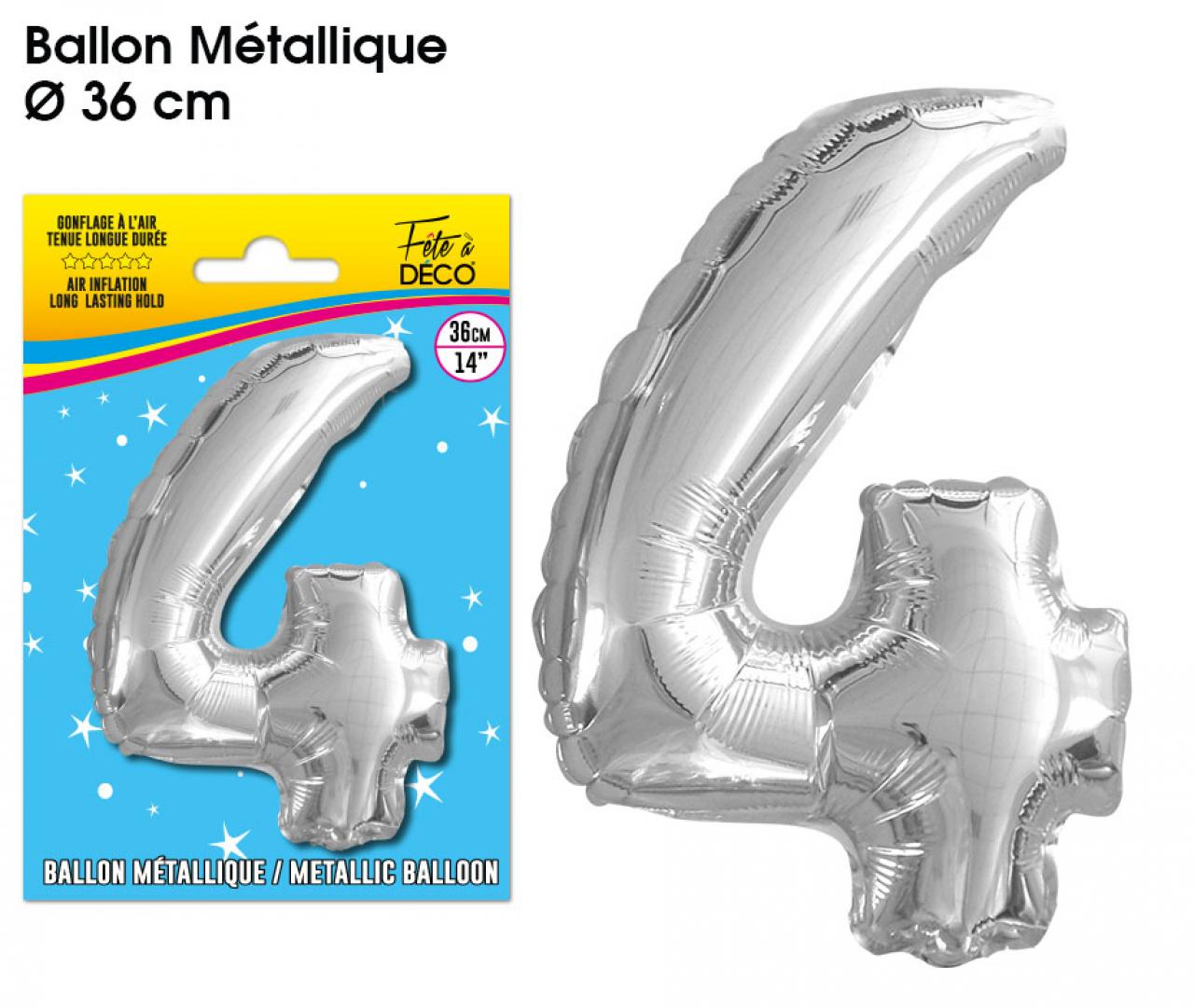 Silberner Metallic-Ballon Zahl 4